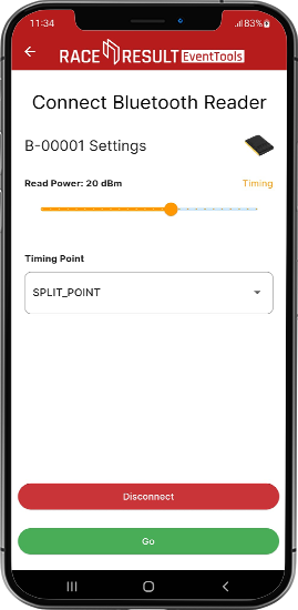 Connect to the RACE RESULT BLE Reader and take control over the power output. With adjustable power from 5dBm – 30dBm the reader is suitable for a range of different scenarios. 