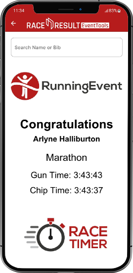 Create engaging results displays for your participants. Search by bib, name or scan using the BLE Reader and display them full-size on any monitor, tablet or even TV.