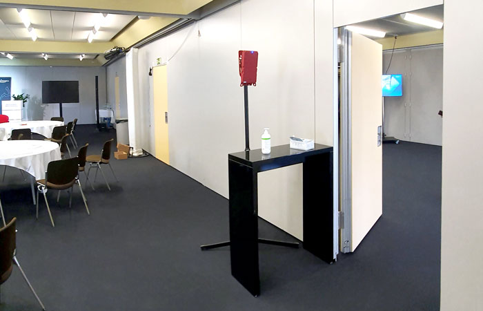  Track Box on tripod inside meeting room